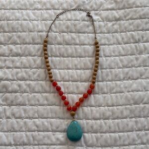 Handcrafted Turquoise Drop & Red Bead Necklace